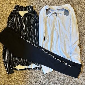 Women’s small Under Armour leggings and 2 medium quarter zips.  3 for $20